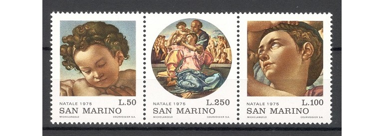 SAN MARINO 1975 - PICTURA MICHELANGELO - SERIE IN BLOC DE 3 TIMBRE - NESTAMPILATA - MNH / pictura869